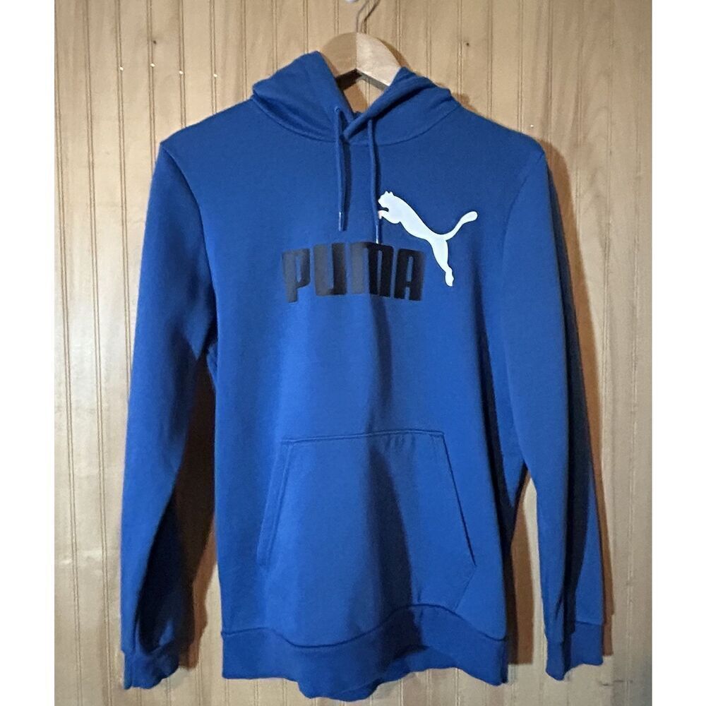 Puma Hoodie Blue White Panther Logo Sweatshirt Youth Small Kangaroo Pouch